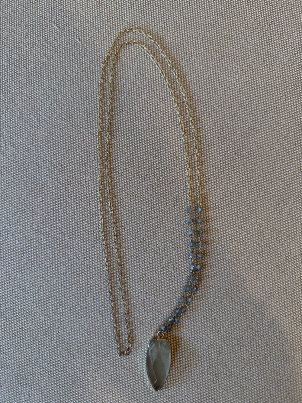 Gold-Tone Necklace with Quartz Faceted Teardrop Pendant BB Lila